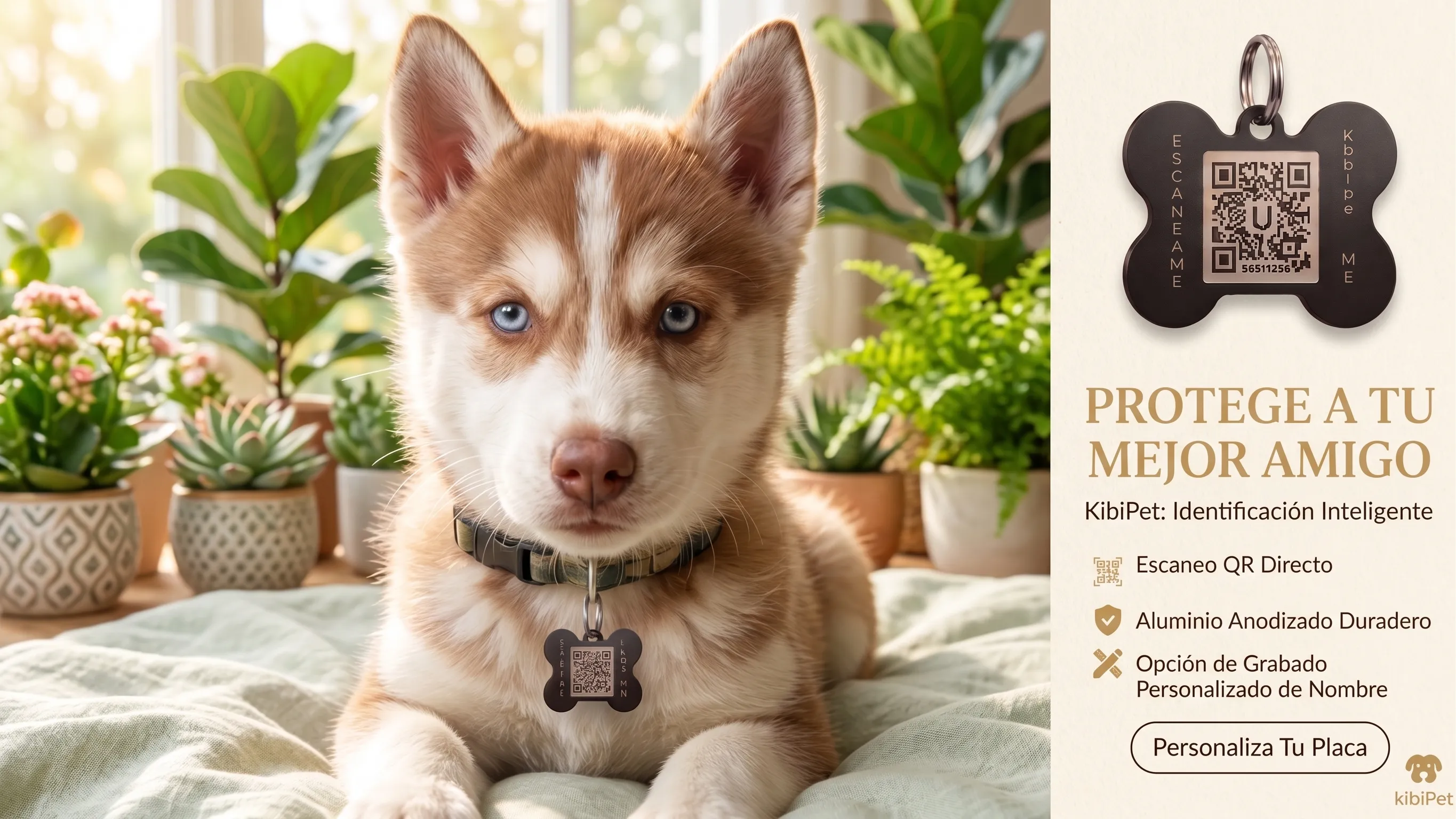 Cachorro Husky con placa KibiPet